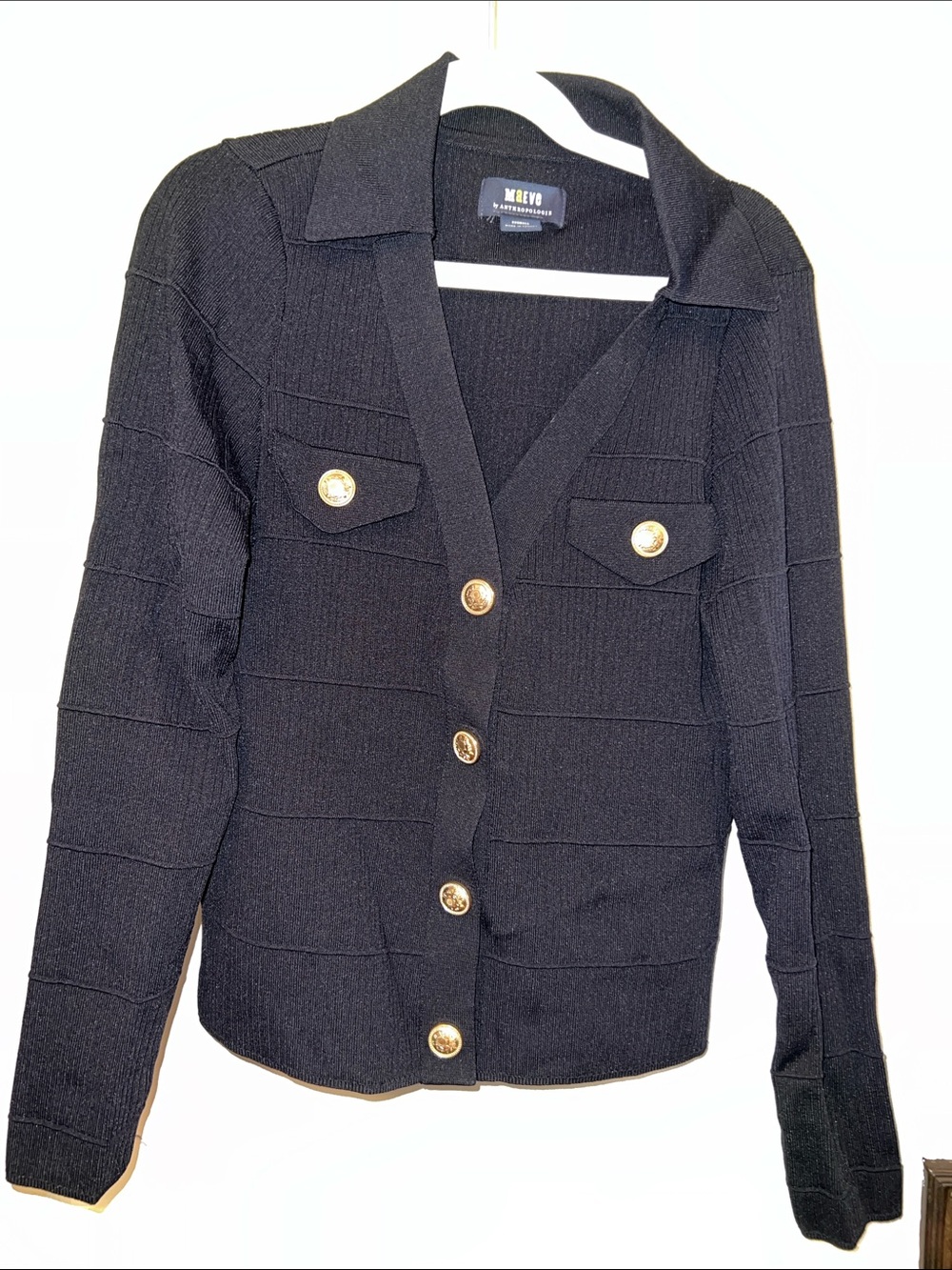 Maeve Black Knit Cardigan Jacket with Gold Snaps - Stretchy